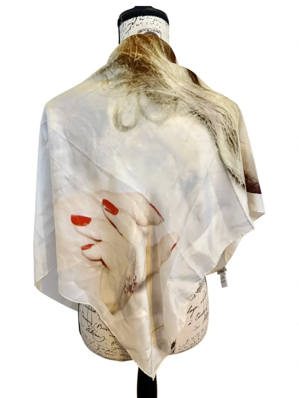 Maje Paris Silk Scarf Blonde Woman Lipstick Portrait Large Graphic Print Red New